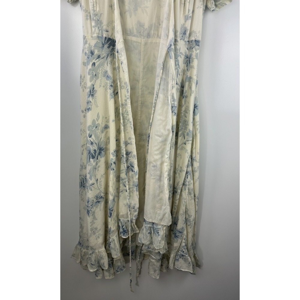 Ralph Lauren Denim & Supply Wrap Dress Blue Cream Floral Ruffle Cotton Large - Picture 8 of 15
